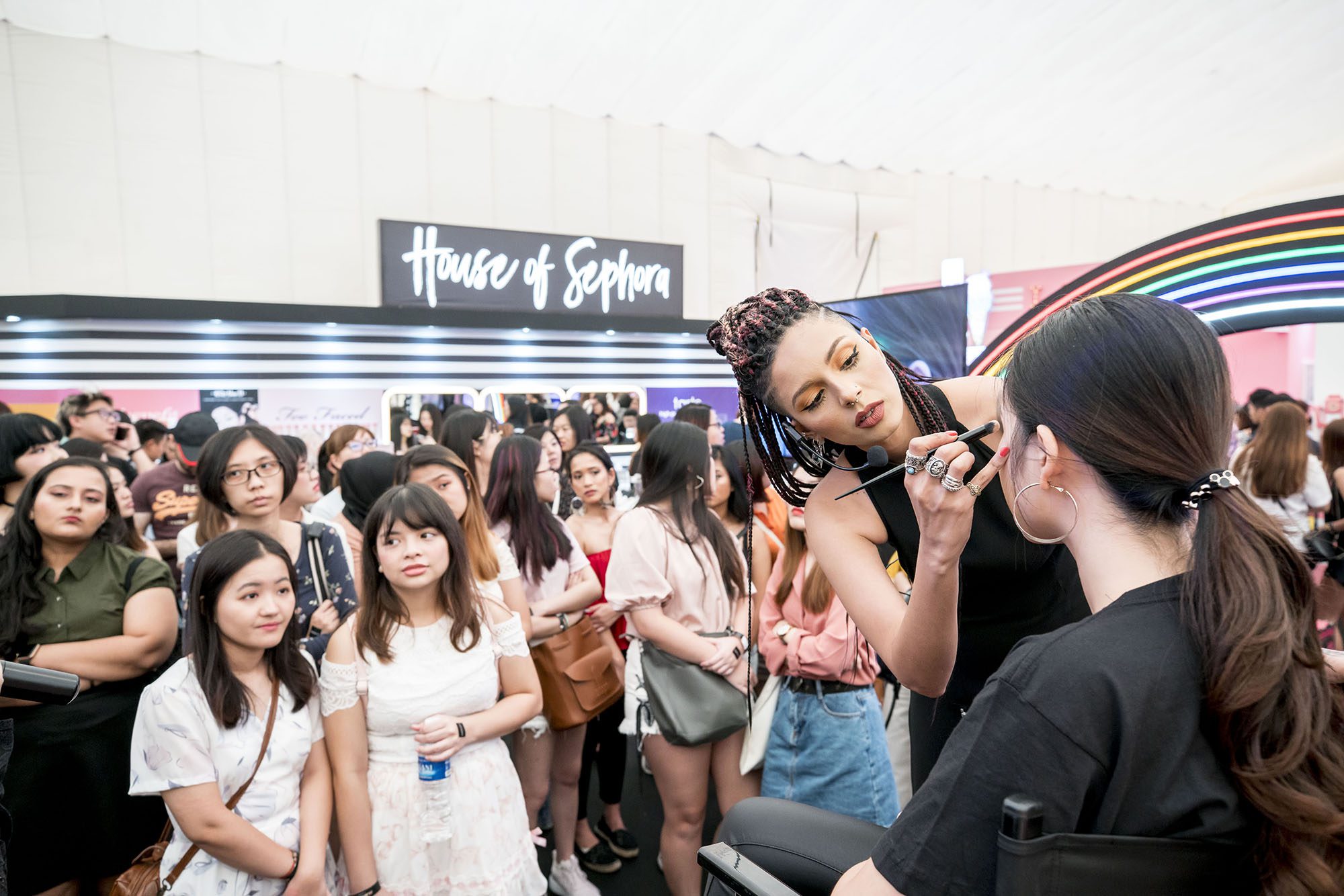 Make-up artist doing a live make-up workshop at Sephora Playhouse